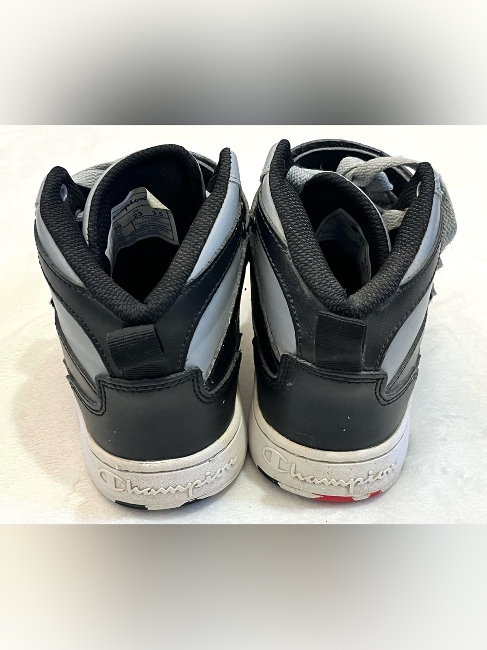 Champion Kids Light Gray & Black High-Top Sneakers with Red Accents Boys Size 4 - Picture 3 of 16